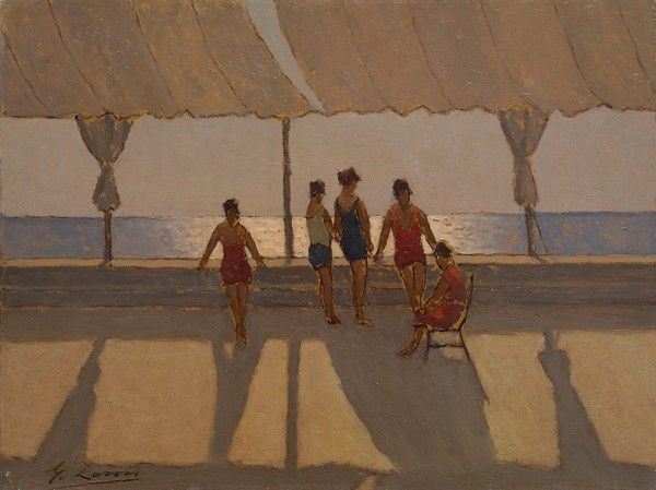 Giovanni Lomi : Bagnanti  - Olio su masonite - Asta Arte Moderna e Contemporanea - III - Galleria Pananti Casa d'Aste