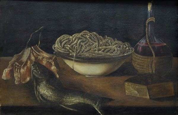Scuola Toscana, XVIII - XIX sec. : Natura morta con pesce  - Olio su tela - Asta  [..]