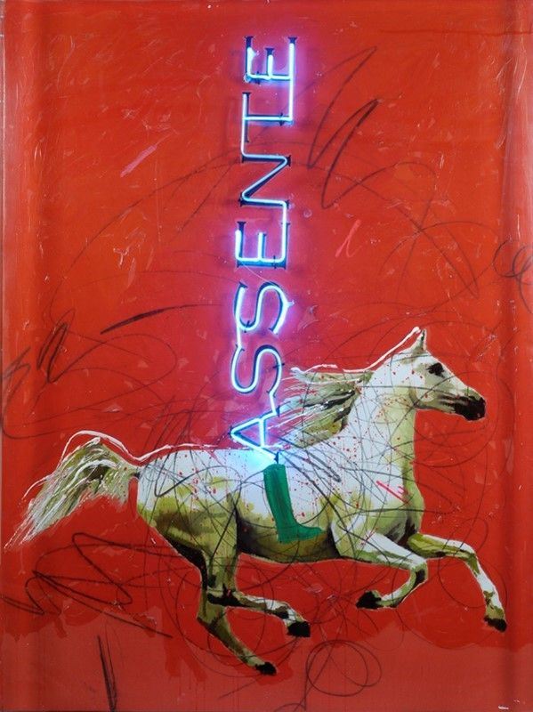 Enrico Manera : Assente  (2011)  - Tecnica mista su tela e neon - Auction Arte Moderna e Contemporanea - III - Galleria Pananti Casa d'Aste