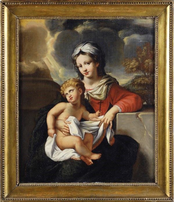 Anonimo, XIX sec. : Madonna con Bambino  - Olio su tela - Asta Arte Moderna e Contemporanea - III - Galleria Pananti Casa d'Aste