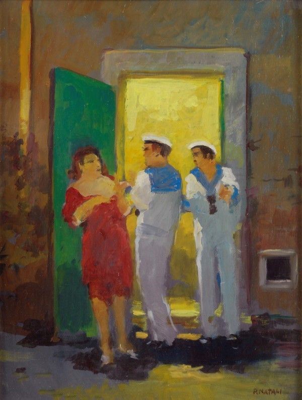 Renato Natali : Marinai  - Olio su compensato - Asta Arte Moderna e Contemporanea - III - Galleria Pananti Casa d'Aste