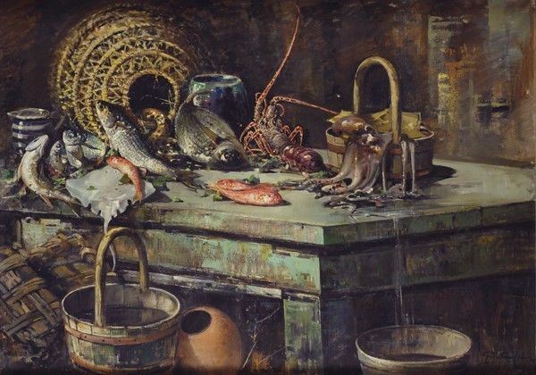 Felice Giordano - Natura Morta con Pesci