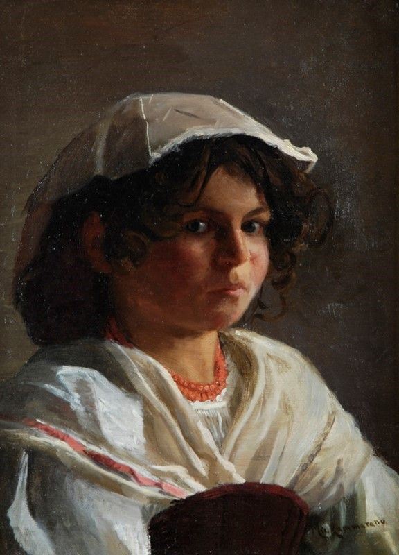 Michele Cammarano : Ritratto di bambina  - Olio su tela - Asta Arte Moderna e Contemporanea - III - Galleria Pananti Casa d'Aste