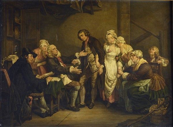 Scuola Inglese, XIX sec. : Il contratto di matrimonio  - Olio su tela - Auction Arte Moderna e Contemporanea - III - Galleria Pananti Casa d'Aste