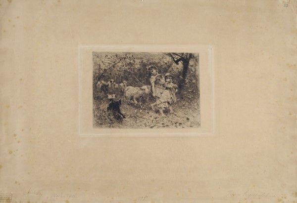 Francesco Paolo Michetti : Pastorella  (1875)  - Acquaforte - Asta Arte Moderna e Contemporanea - III - Galleria Pananti Casa d'Aste