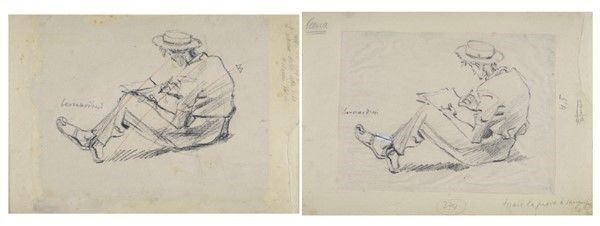 Piero Bernardini : Uomo che disegna  - Carboncino su carta - Asta Arte Moderna e Contemporanea - III - Galleria Pananti Casa d'Aste