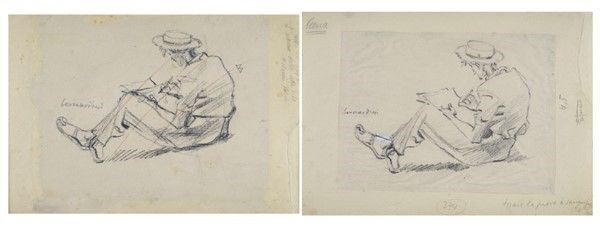 Piero Bernardini : Uomo che disegna  - Carboncino su carta - Auction Arte Moderna e Contemporanea - III - Galleria Pananti Casa d'Aste