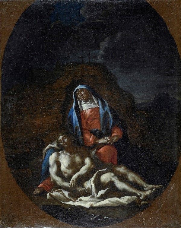 Scuola Napoletana, fine XVII sec. : Pietà  - Olio su tela - Asta Arte Moderna e Contemporanea - III - Galleria Pananti Casa d'Aste