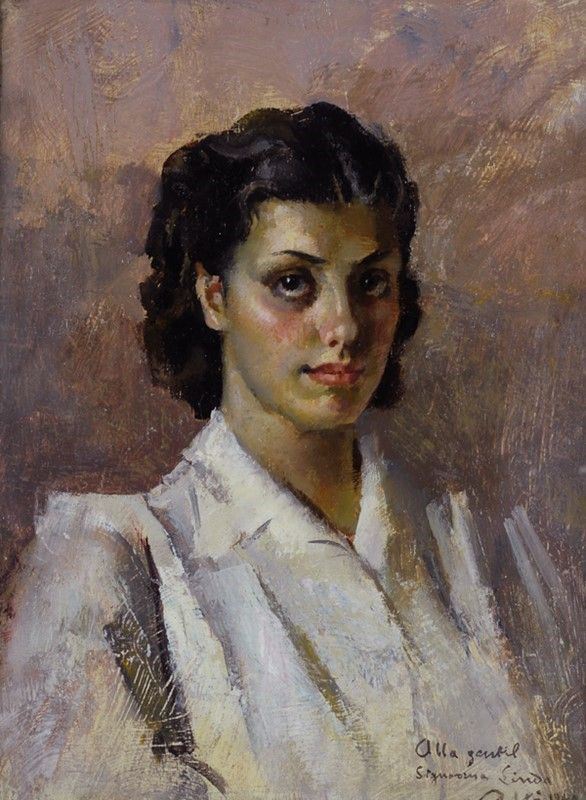 Giulio Salti : Figura femminile  (1940)  - Olio su compensato - Asta Arte Moderna e Contemporanea - III - Galleria Pananti Casa d'Aste