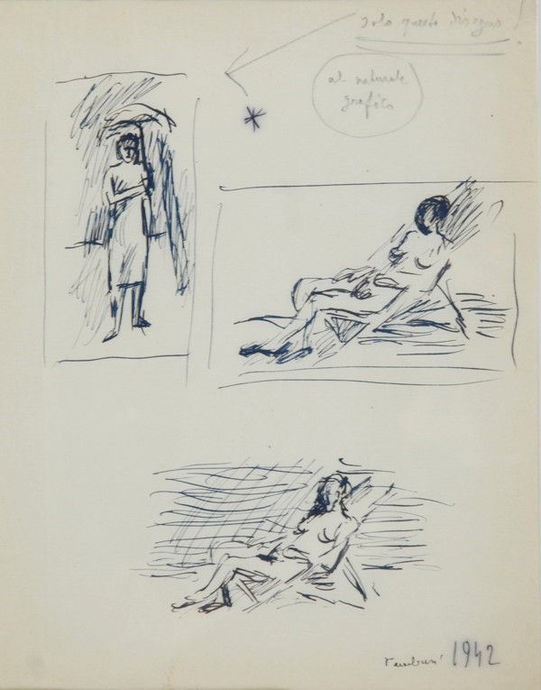 Orfeo Tamburi : Figure  (1942)  - China su carta - Asta Arte Moderna e Contemporanea - III - Galleria Pananti Casa d'Aste