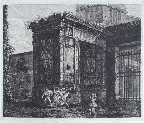 Veduta Dell'arco di Settimio Severo nel Foro Boario  (1821)  - Acquaforte - Asta Arte Moderna e Contemporanea - III - Galleria Pananti Casa d'Aste