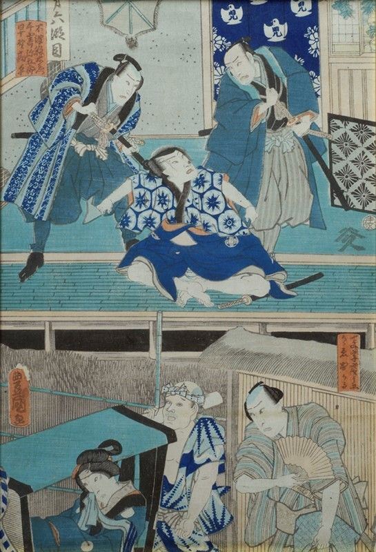 Utagawa Kunisada : Scena su due piani  - Incisione xilografica - Asta Arte Moderna e Contemporanea - III - Galleria Pananti Casa d'Aste