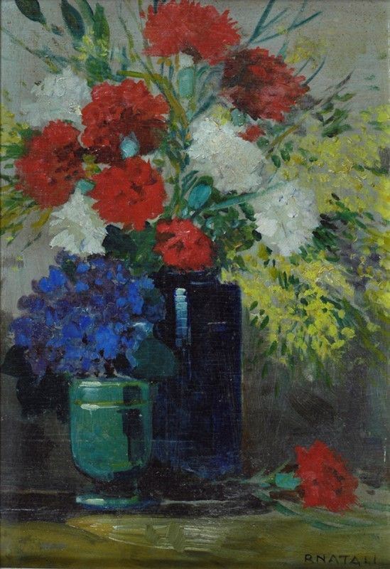 Renato Natali : Fiori  - Olio su tavola - Asta Arte Moderna e Contemporanea - III - Galleria Pananti Casa d'Aste