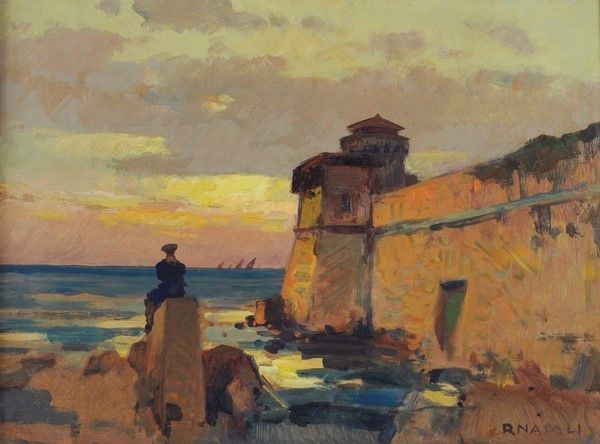 Renato Natali : Lazzaretto  - Olio su masonite - Asta Arte Moderna e Contemporanea - III - Galleria Pananti Casa d'Aste