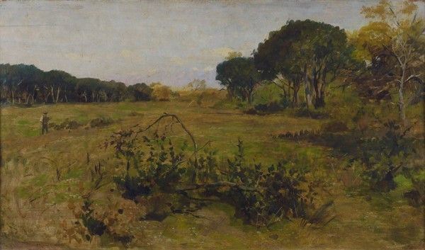 Francesco Gioli : San Rossore  (1886)  - Olio su tavola - Asta Arte Moderna e Contemporanea - III - Galleria Pananti Casa d'Aste