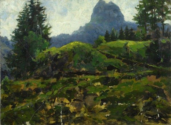 Guglielmo Ciardi : Paesaggio alpino  - Olio su tela - Asta Arte Moderna e Contemporanea - III - Galleria Pananti Casa d'Aste