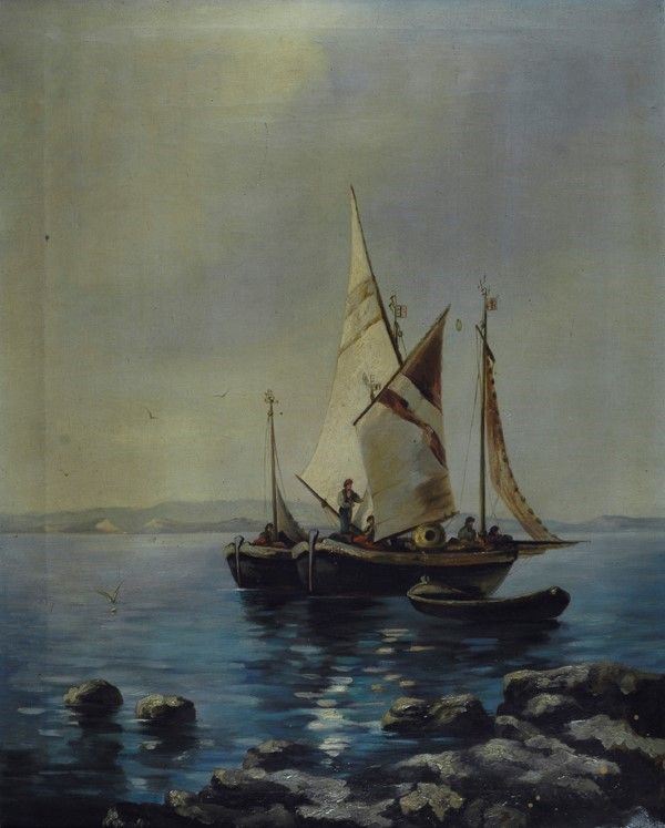 Stefanie Stepski : Barca di pescatori  (1882)  - Olio su tela - Asta Arte Moderna e Contemporanea - III - Galleria Pananti Casa d'Aste