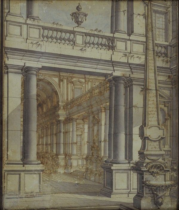 Attr. a Ferdinando Galli da Bibbiena : Architetture  - China su carta - Asta Arte Moderna e Contemporanea - III - Galleria Pananti Casa d'Aste