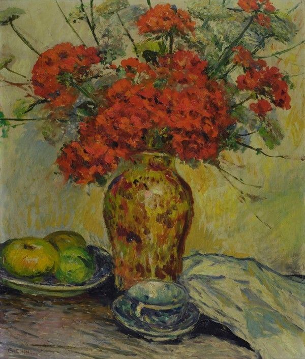 Galileo Chini : Fiori nel vaso  (1947)  - Olio su compensato - Asta Arte Moderna e Contemporanea - III - Galleria Pananti Casa d'Aste