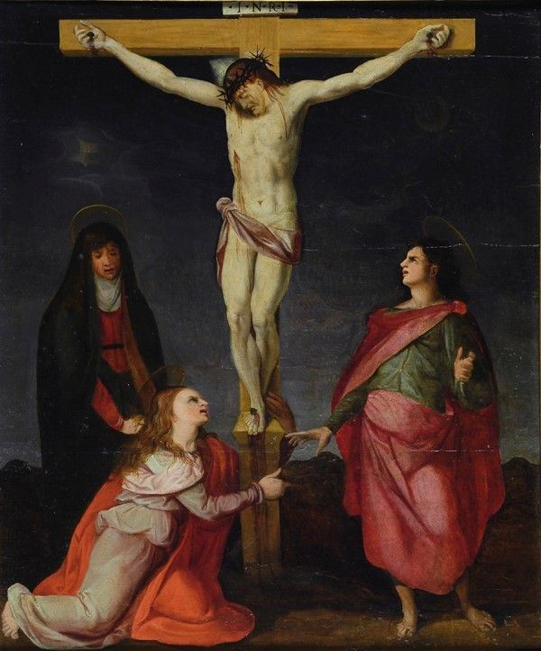 Scuola Fiorentina, seconda met&#224; XVI sec. - Cristo Crocifisso con Maria Maddalena, San Giovanni e la Vergine