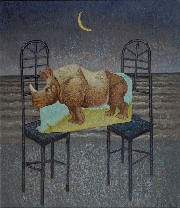 Enrico Benaglia : Il rinoceronte  (1978)  - Olio su tela - Asta Arte Moderna e Contemporanea - III - Galleria Pananti Casa d'Aste