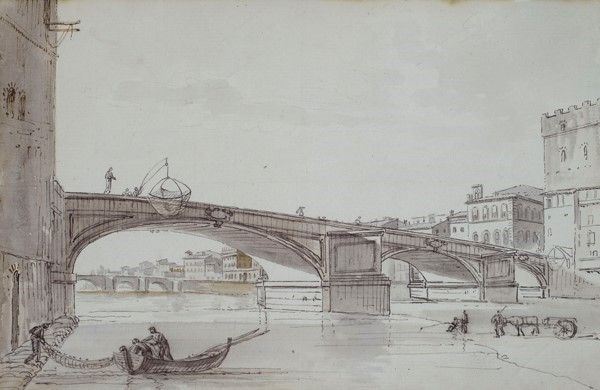 Antoine-Lauren Castellan : Veduta del Ponte Santa Trinita  - Disegno a matita su carta - Asta Arte Moderna e Contemporanea - III - Galleria Pananti Casa d'Aste