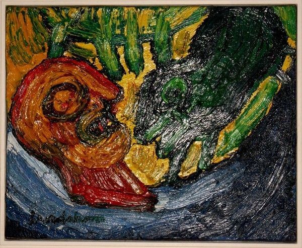 Bengt Lindstr&#246;m : L'homme au chien vert  (1976)  - Olio su tela - Asta Arte Moderna e Contemporanea - III - Galleria Pananti Casa d'Aste