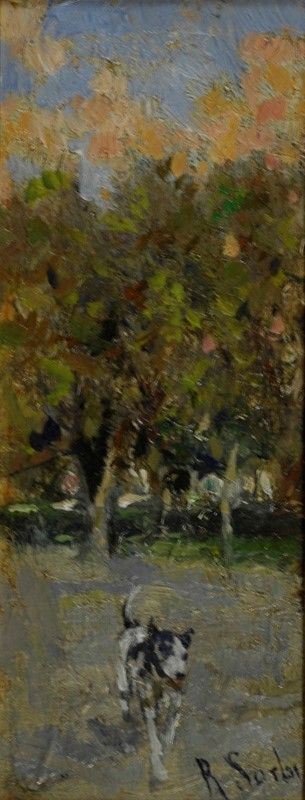 Raffaello Sorbi : L'amico fedele  - Olio su cartone - Asta Arte Moderna e Contemporanea - III - Galleria Pananti Casa d'Aste