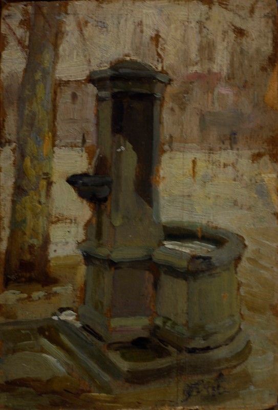 Luigi Gioli : Fontanella alla Fortezza  - Olio su tavola - Asta Arte Moderna e Contemporanea - III - Galleria Pananti Casa d'Aste