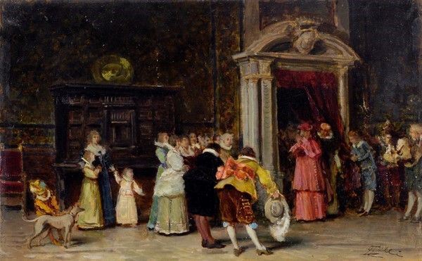 Edoardo Gelli : Anticamera del Cardinale  - Olio su tavola - Asta Arte Moderna e Contemporanea - III - Galleria Pananti Casa d'Aste