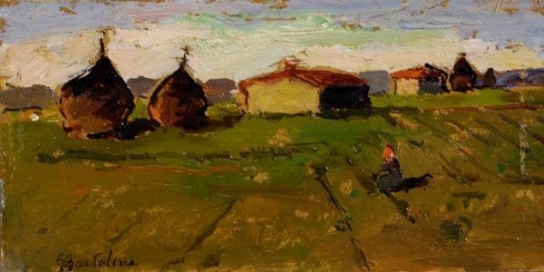 Giovanni Bartolena : Paesaggio  - Olio su cartone - Asta Arte Moderna e Contemporanea - III - Galleria Pananti Casa d'Aste