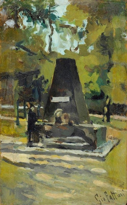 Giovanni Fattori : Fonte di Narciso alle Cascine  (1890)  - Olio su tavola - Auction Autori dell'800-900, Arte Moderna e Contemporanea, Grafica ed Edizioni - Galleria Pananti Casa d'Aste