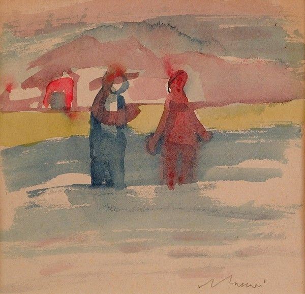 Mino Maccari : Personaggi  - Acquarello su carta - Auction ASTA A TEMPO - Autori dell'800-900, Moderni e Contemporanei, Grafica ed Edizioni - I - Galleria Pananti Casa d'Aste