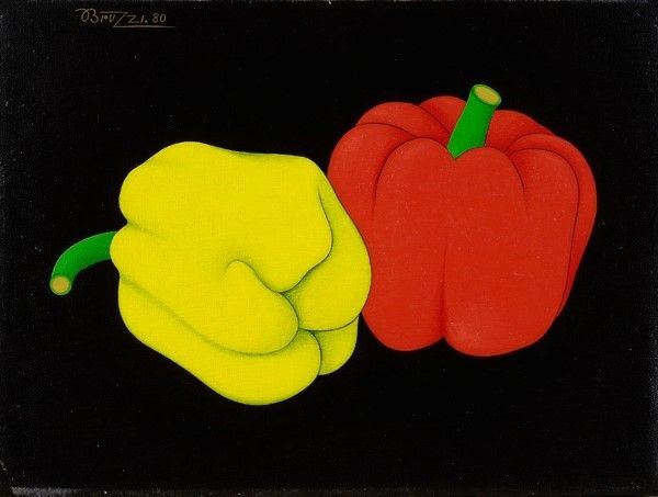 Giovanni Bruzzi : Peperoni  (1980)  - Acrilico su tela - Asta Arredi, dipinti, mobili e oggetti di antiquariato - I - Galleria Pananti Casa d'Aste