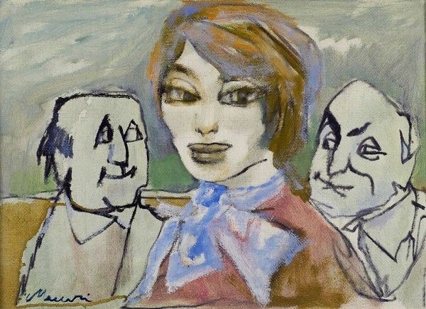 Mino Maccari - Autoritratto con Sofia Loren e Carlo Ponti