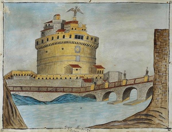 Gino Severini : Castel Sant’Angelo a Roma  ((1897))  - Acquerello e china su carta - Auction Arredi, dipinti, mobili e oggetti di antiquariato - I - Galleria Pananti Casa d'Aste