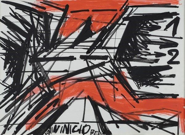 Vinicio Berti : Senza titolo  (1971)  - Idropittura su carta - Asta Arredi, dipinti, mobili e oggetti di antiquariato - I - Galleria Pananti Casa d'Aste