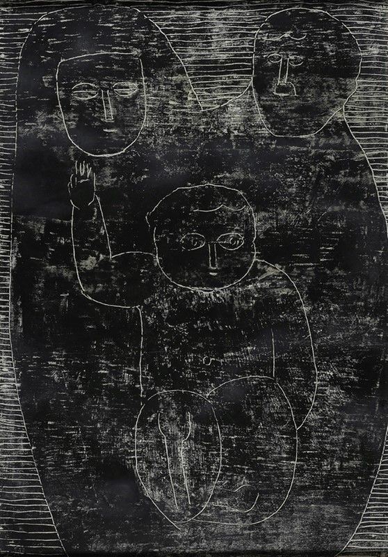 Venturino Venturi : Natività su fondo nero  (1979)  - Disegno a olio su cartone - Asta Arredi, dipinti, mobili e oggetti di antiquariato - I - Galleria Pananti Casa d'Aste