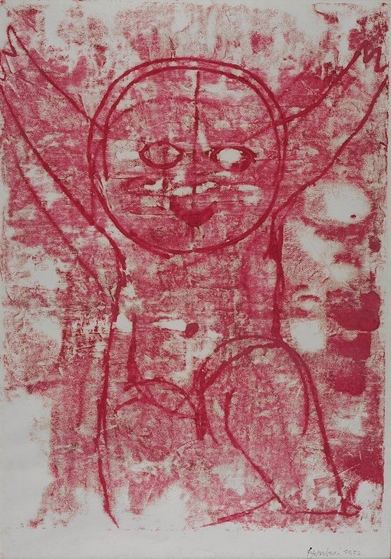 Venturino Venturi : Bambino in rosso  (1972)  - Disegno a olio su carta - Asta Arredi, dipinti, mobili e oggetti di antiquariato - I - Galleria Pananti Casa d'Aste