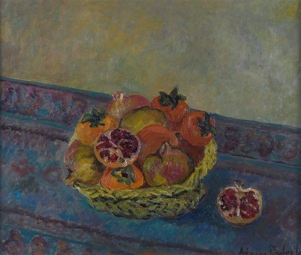 Adriana Pincherle : Natura morta con melograni  (1977)  - Olio su tela - Auction STORART: Dipinti, oggetti, arredi dal XVII al XX sec. - II - Galleria Pananti Casa d'Aste