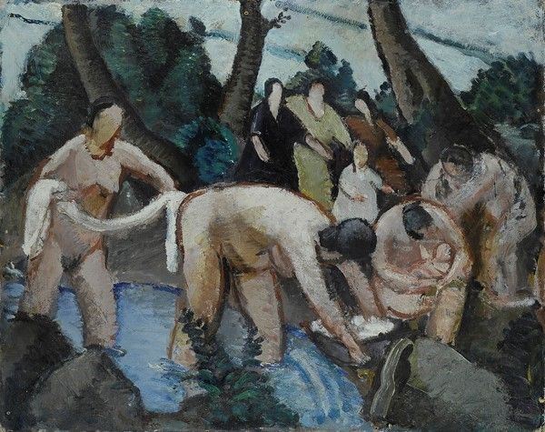 Felice Carena : Mosè salvato dalle acque  ((1930))  - Olio su cartone - Auction Arredi, dipinti, mobili e oggetti di antiquariato - I - Galleria Pananti Casa d'Aste