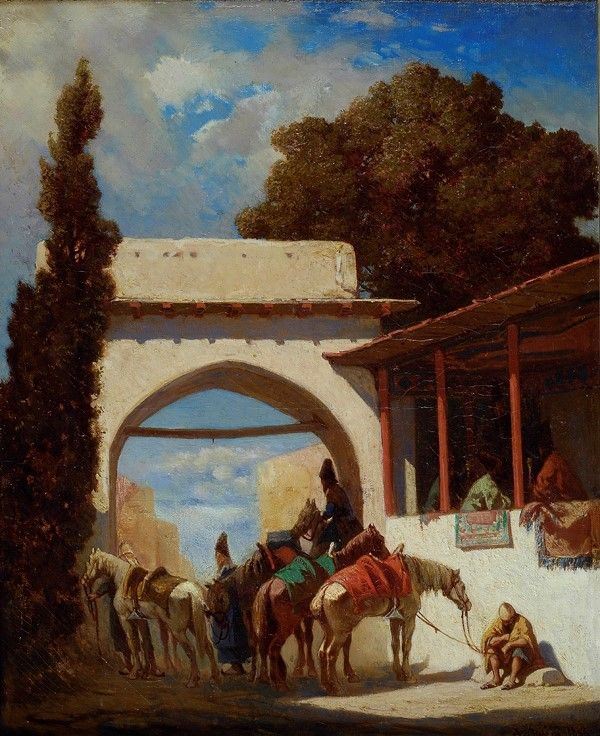 Alberto Pasini - Paesaggio Orientale con Figure