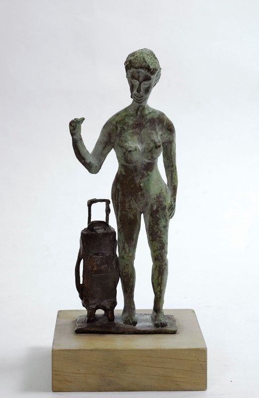 Claudio Parigi : Autostop con il trolley  - Bronzo - Auction Autori dell'800-900, Arte Moderna e Contemporanea, Grafica ed Edizioni - Galleria Pananti Casa d'Aste