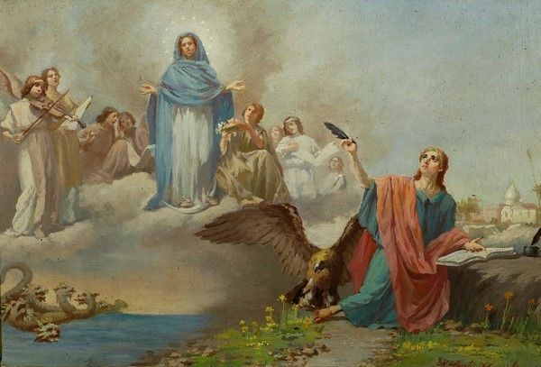 Sebastiano Conti Consoli : La visione dell'Apocalisse  - Olio su tavola - Auction Arredi, dipinti, mobili e oggetti di antiquariato - I - Galleria Pananti Casa d'Aste
