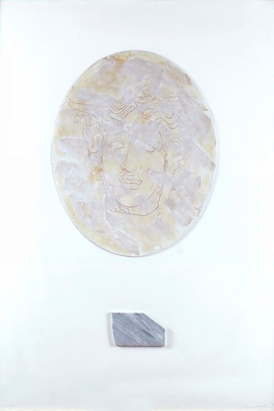 Omar Galliani : Senza titolo  - Serigrafia su cartone telato e applicazione in marmo su carta - Asta Autori dell'800-900 - I - Galleria Pananti Casa d'Aste