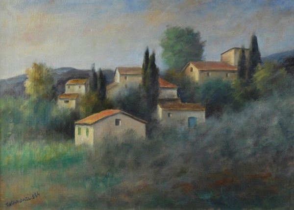 Nino Tirinnanzi : Paesaggio  (1984)  - Olio su tela - Asta Arredi, dipinti, mobili e oggetti di antiquariato - I - Galleria Pananti Casa d'Aste