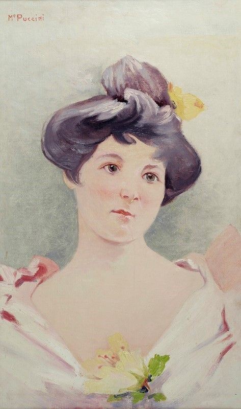 Mario Puccini : Ritratto di Alix Cheillan  - Olio su tela - Asta Arredi, dipinti, mobili e oggetti di antiquariato - I - Galleria Pananti Casa d'Aste