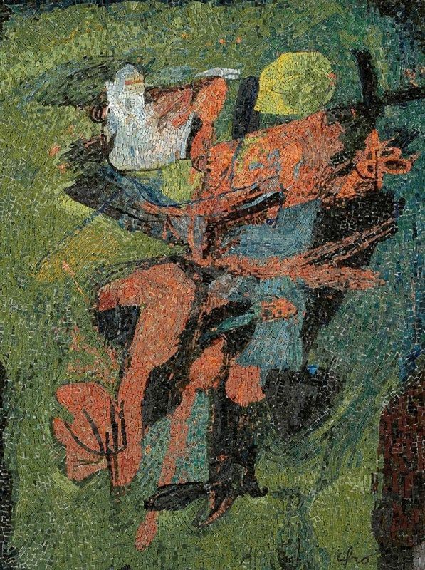 Afro (Basaldella) : Ragazzo con tacchino  (1955)  - Mosaico - Asta Arredi, dipinti, mobili e oggetti di antiquariato - I - Galleria Pananti Casa d'Aste