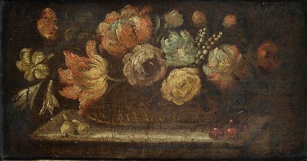 Anonimo, XVII sec. - Natura morta con fiori e frutti