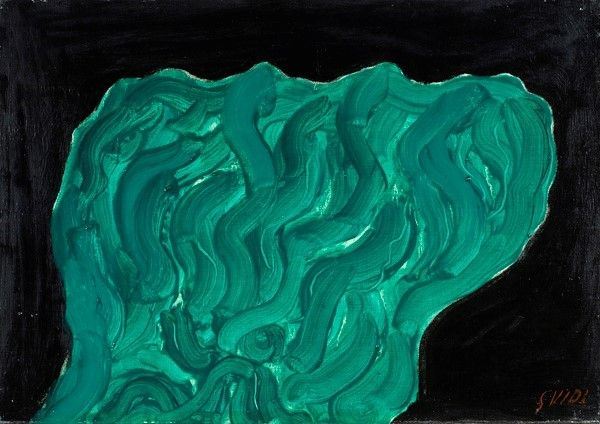 Virgilio Guidi : Verde e nero  (1959)  - Olio su tela - Asta Arredi, dipinti, mobili e oggetti di antiquariato - I - Galleria Pananti Casa d'Aste